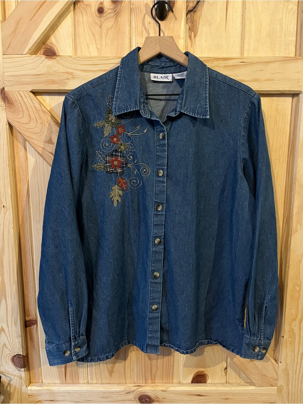 Blair Denim Embroidered Button Down Shirt 100% Cotton